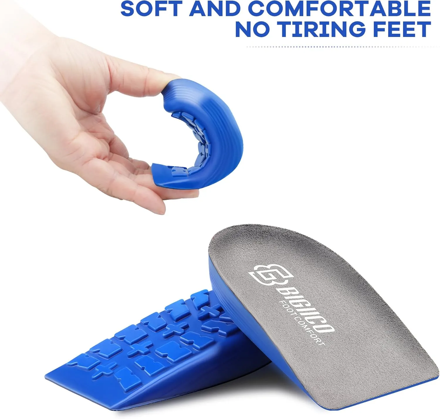 1/2 inch Heel Lifts Inserts Cushioned Arch Support Insoles with Hidden Lift Technology, Plantar Fasciitis Relief Inserts, Anti-Slip Heel Pads for All Day Standing Support (1 Pair) (Large)