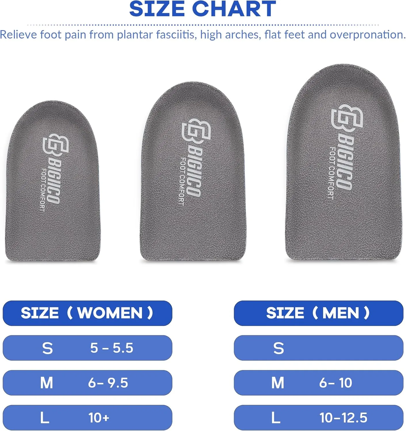 1/2 inch Heel Lifts Inserts Cushioned Arch Support Insoles with Hidden Lift Technology, Plantar Fasciitis Relief Inserts, Anti-Slip Heel Pads for All Day Standing Support (1 Pair) (Large)