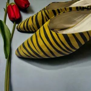 90s Vintage Zebra Stripe Kitten Heel Mules Size 9