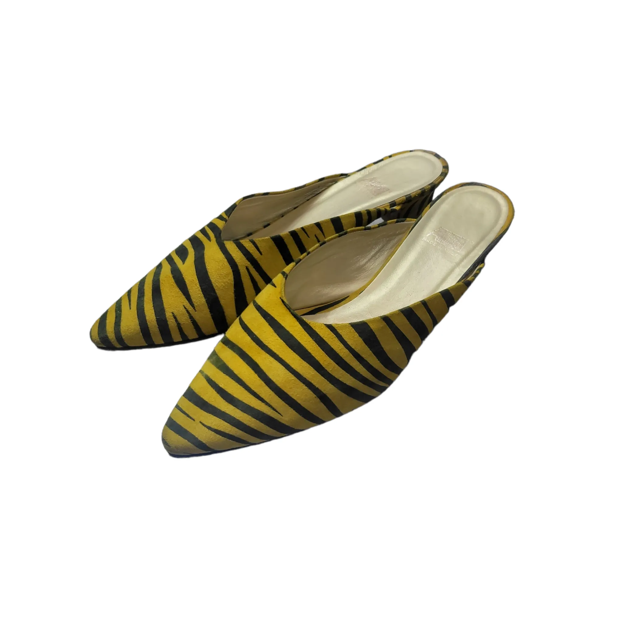 90s Vintage Zebra Stripe Kitten Heel Mules Size 9