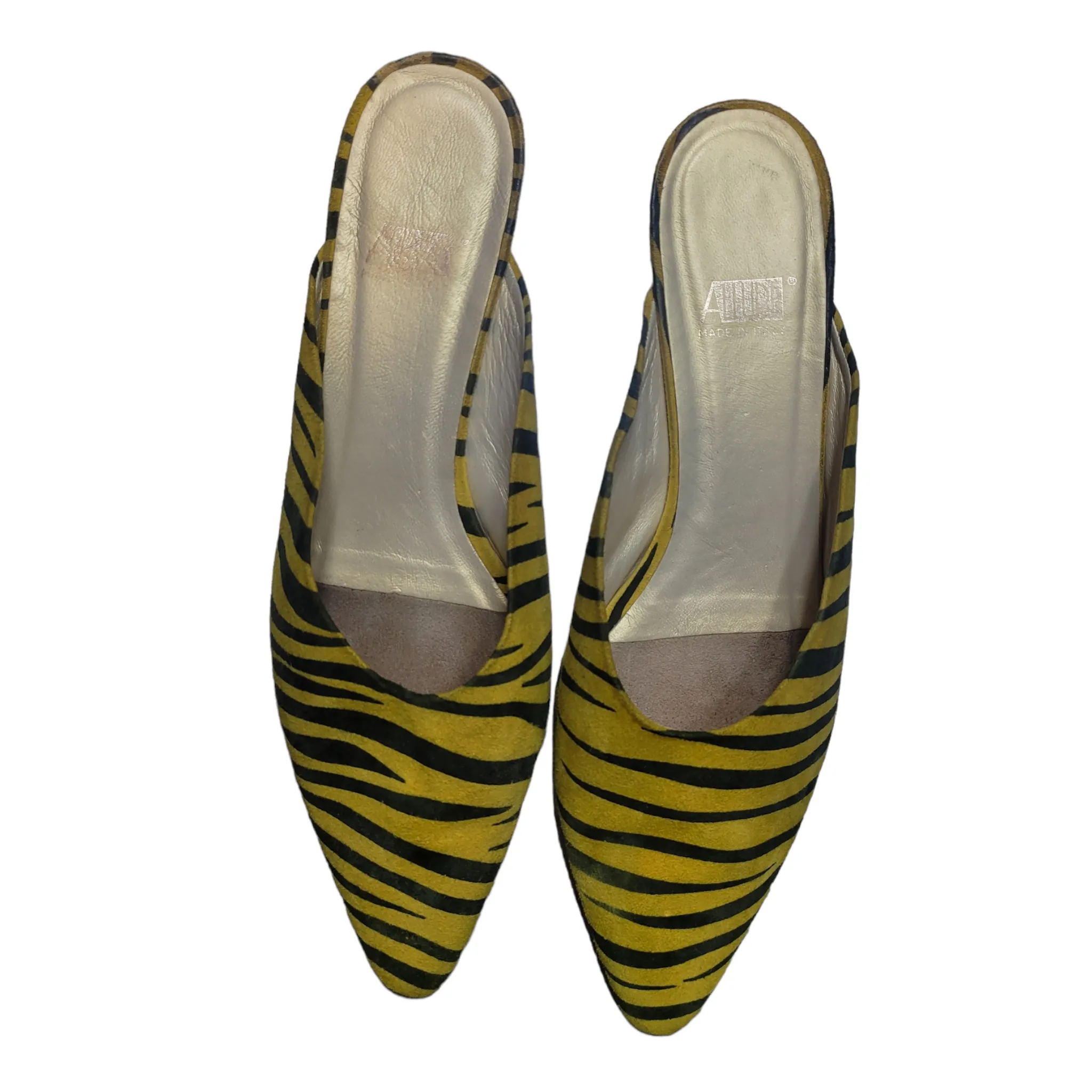 90s Vintage Zebra Stripe Kitten Heel Mules Size 9
