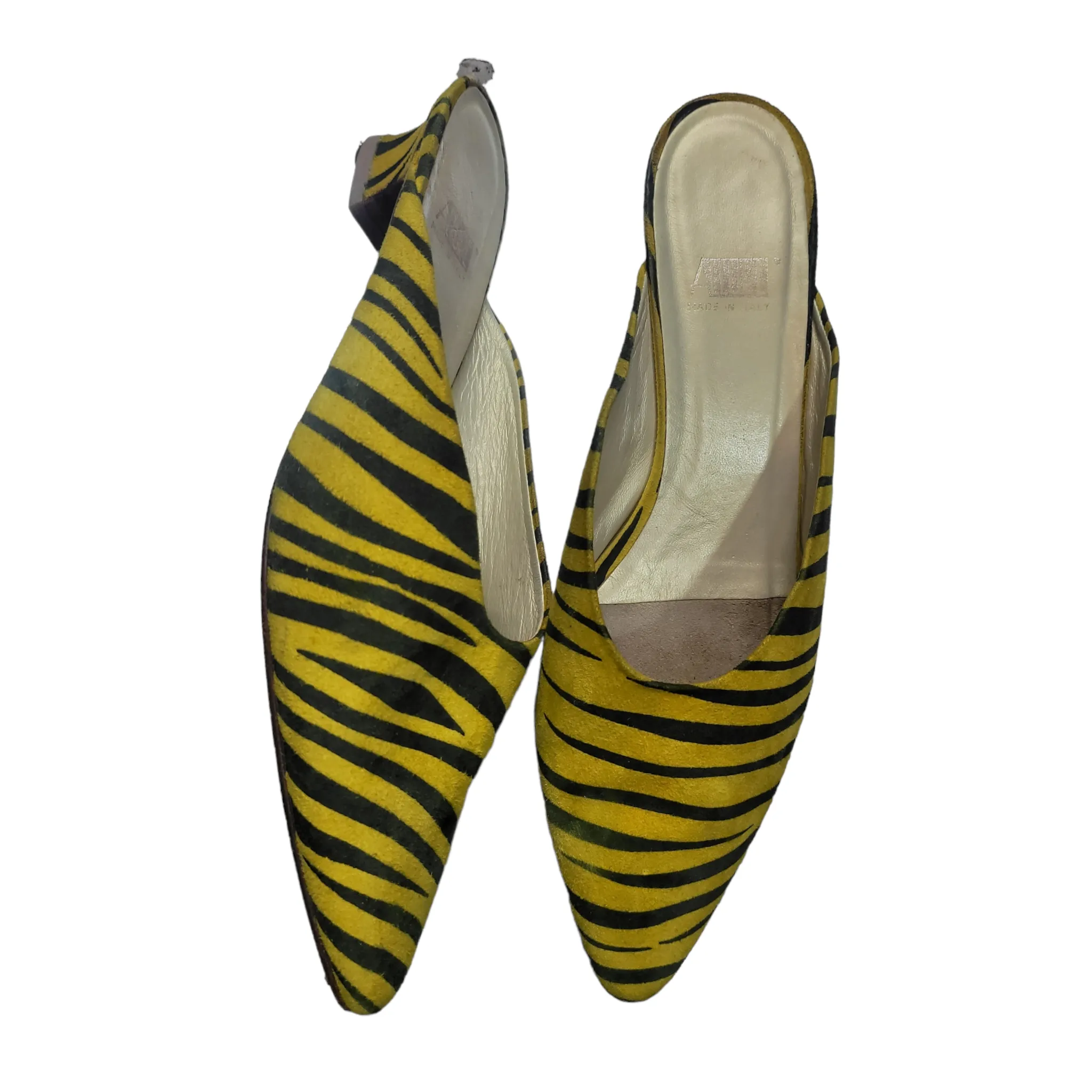 90s Vintage Zebra Stripe Kitten Heel Mules Size 9
