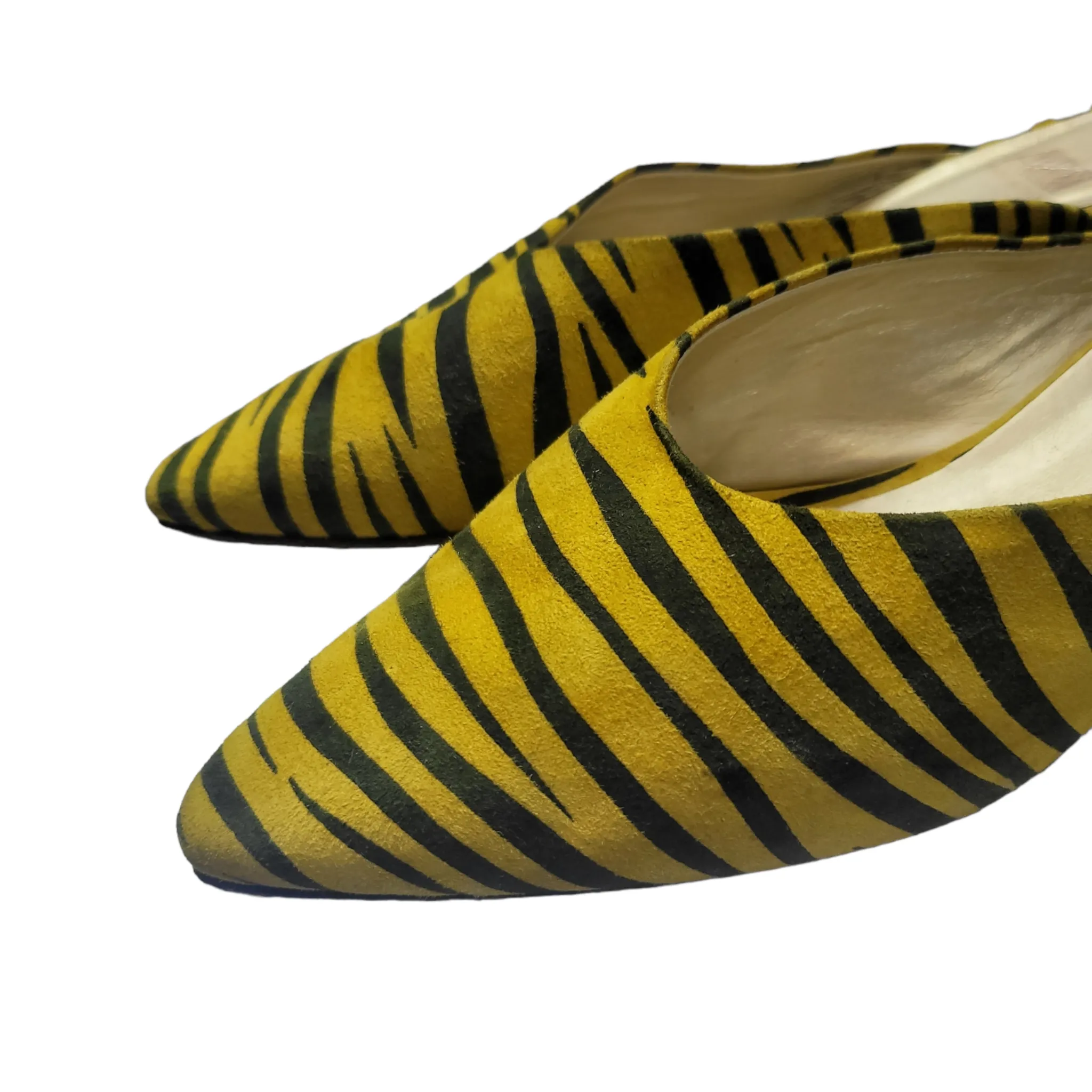 90s Vintage Zebra Stripe Kitten Heel Mules Size 9