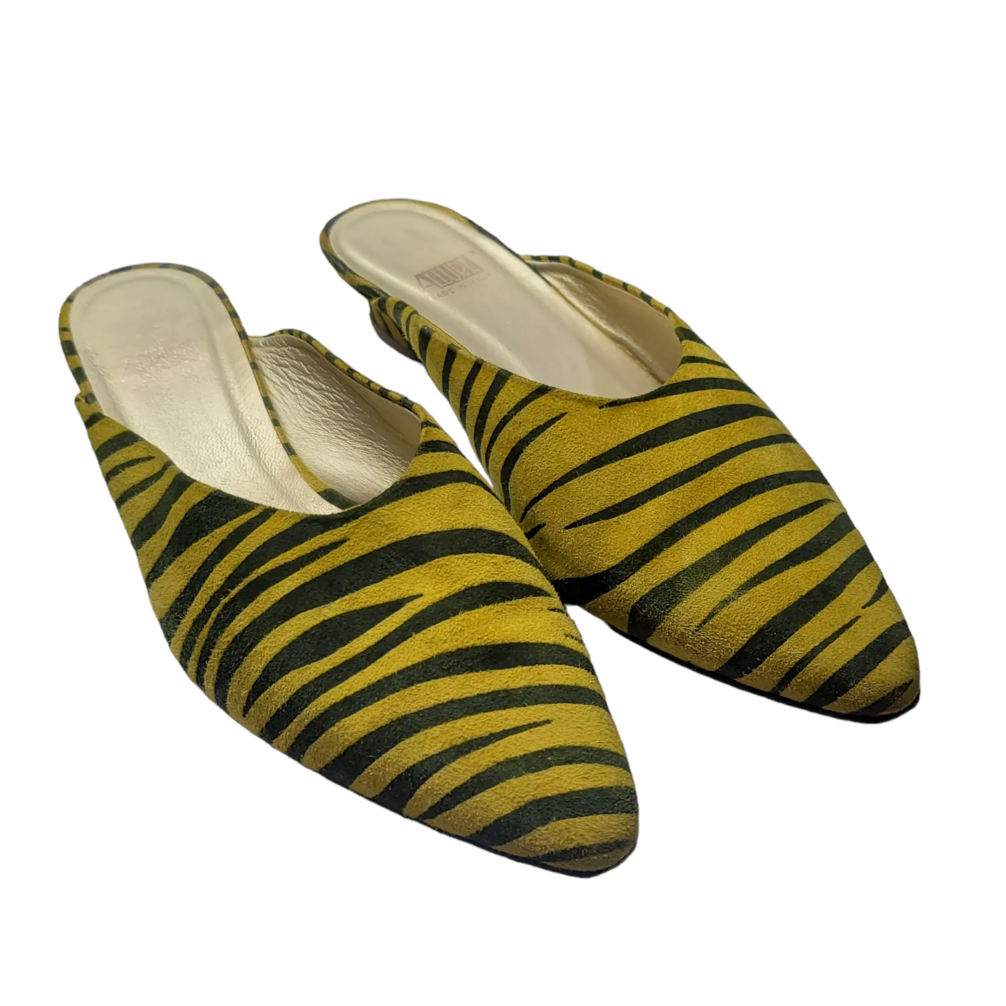 90s Vintage Zebra Stripe Kitten Heel Mules Size 9