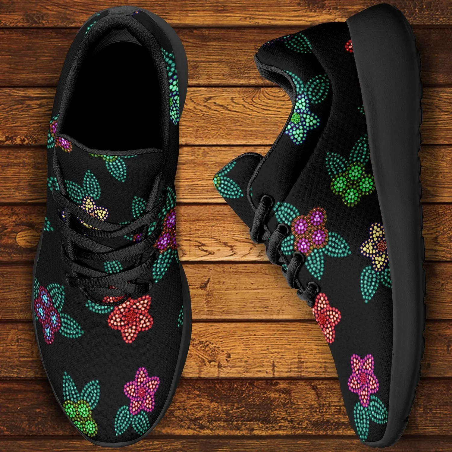 Berry Flowers Black Ikkaayi Sport Sneakers
