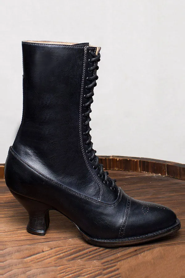 Black Retro Block Lace-Up Boots