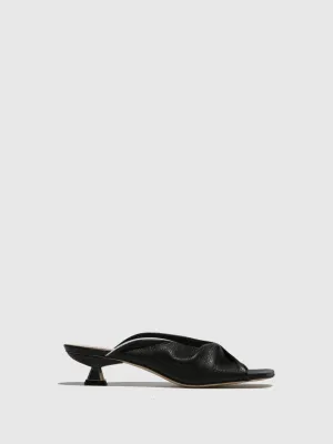 Black White Kitten Heel Mules