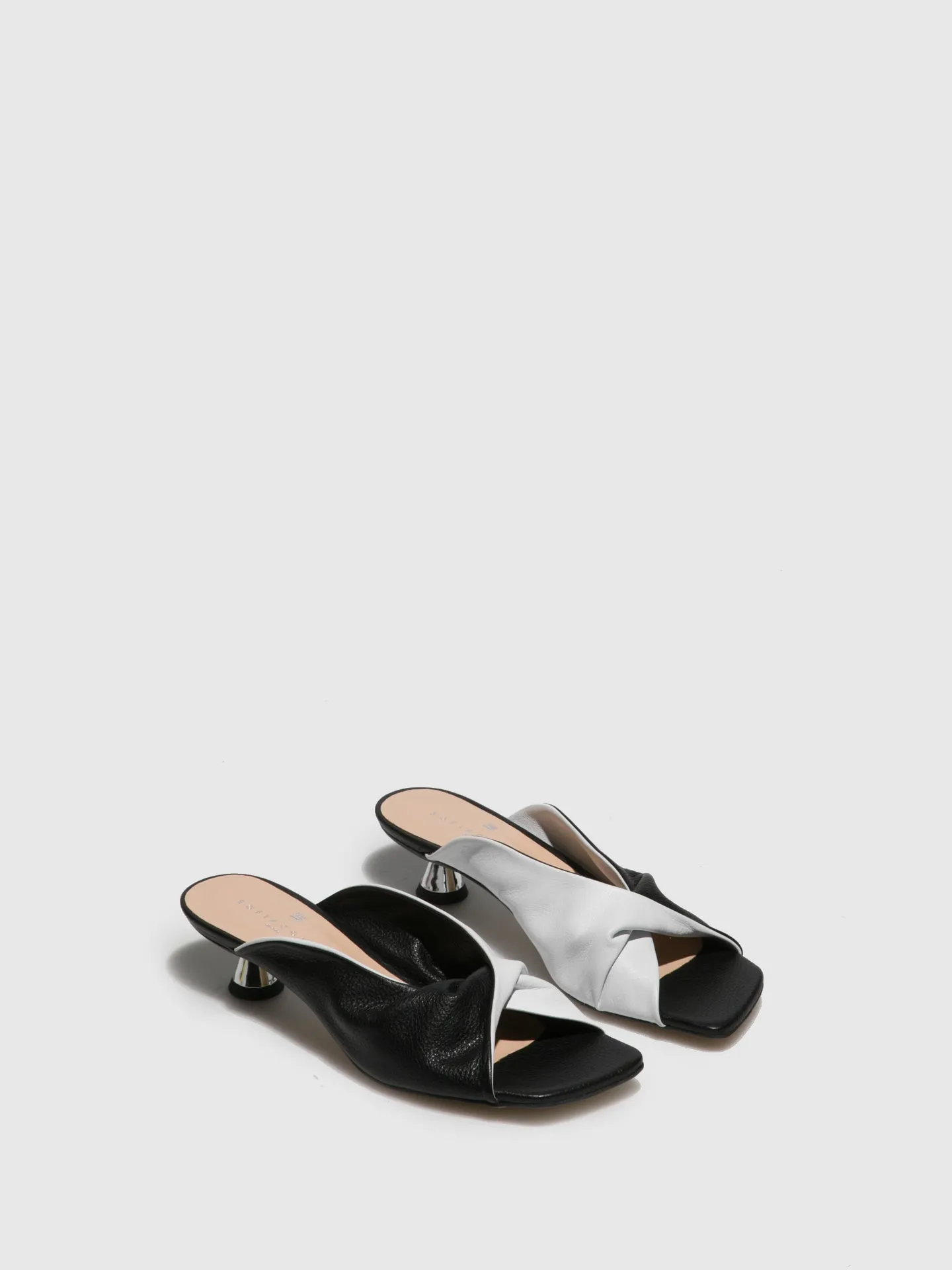 Black White Kitten Heel Mules