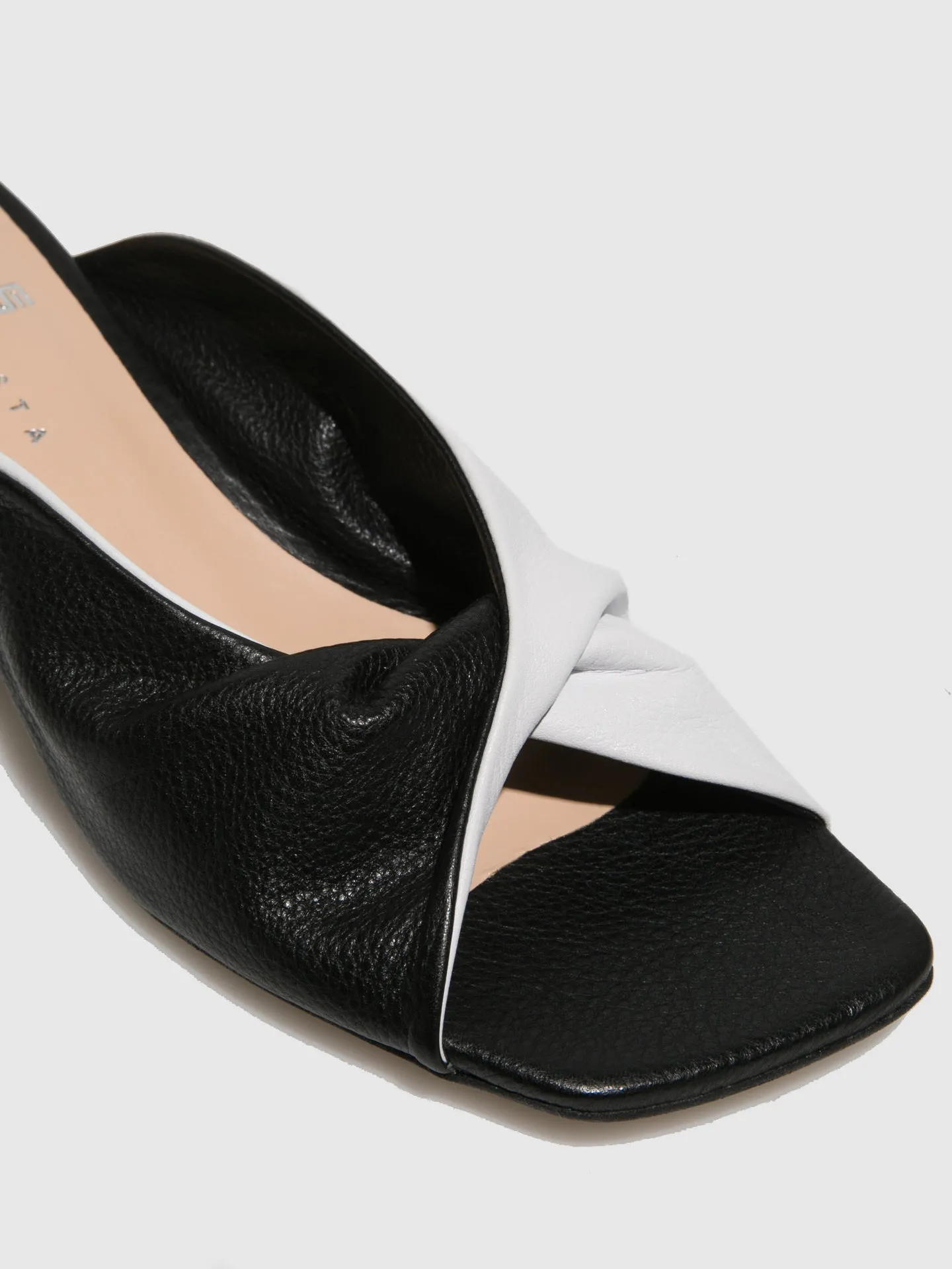 Black White Kitten Heel Mules