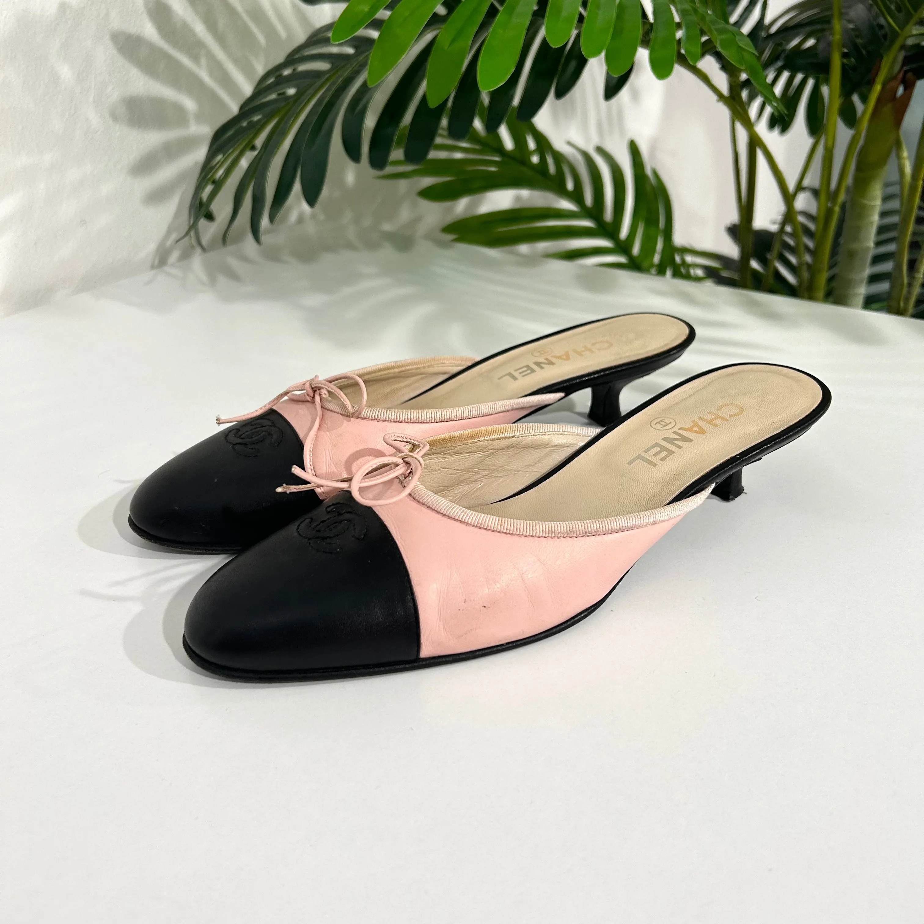 Chanel Vintage Pink & Black Mules