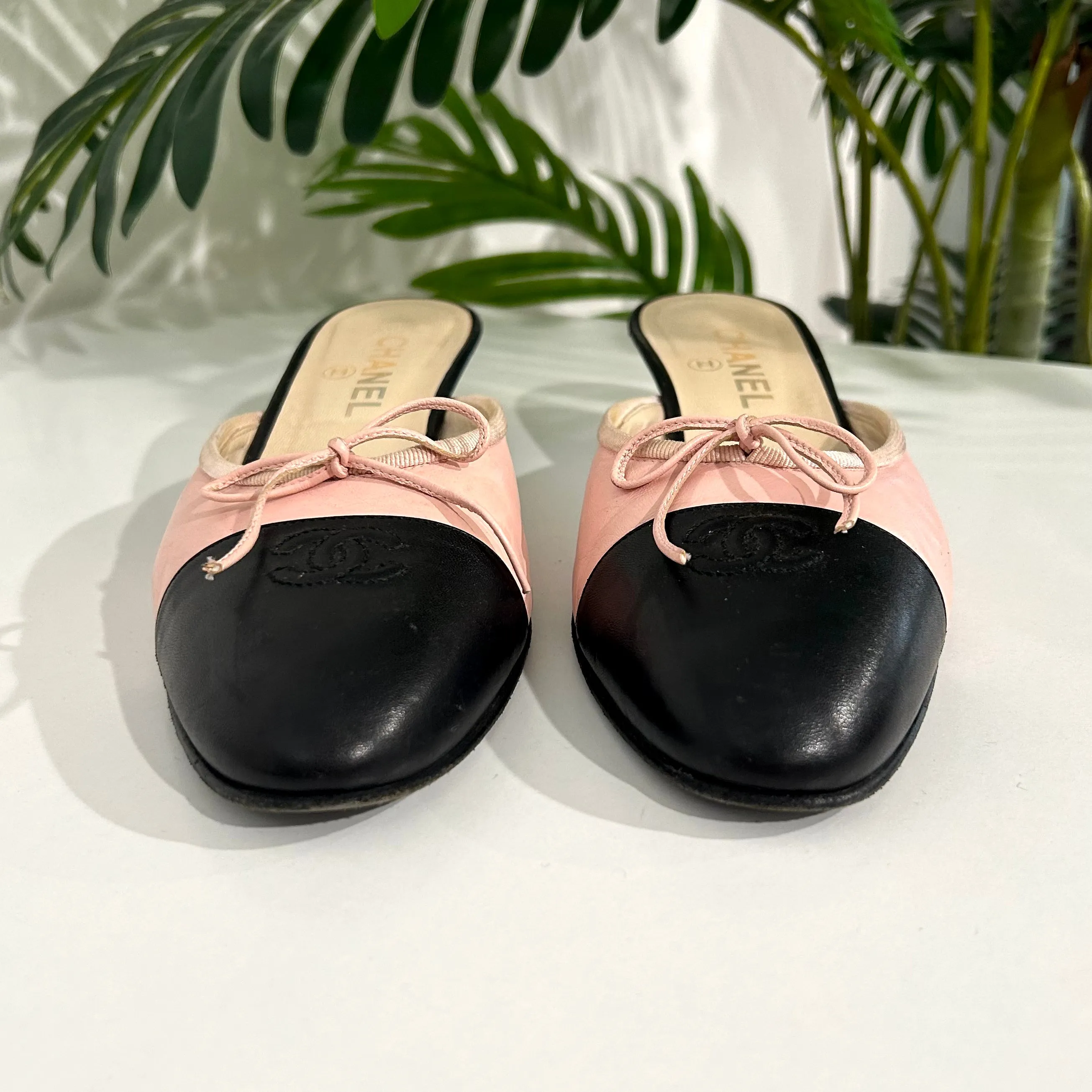Chanel Vintage Pink & Black Mules