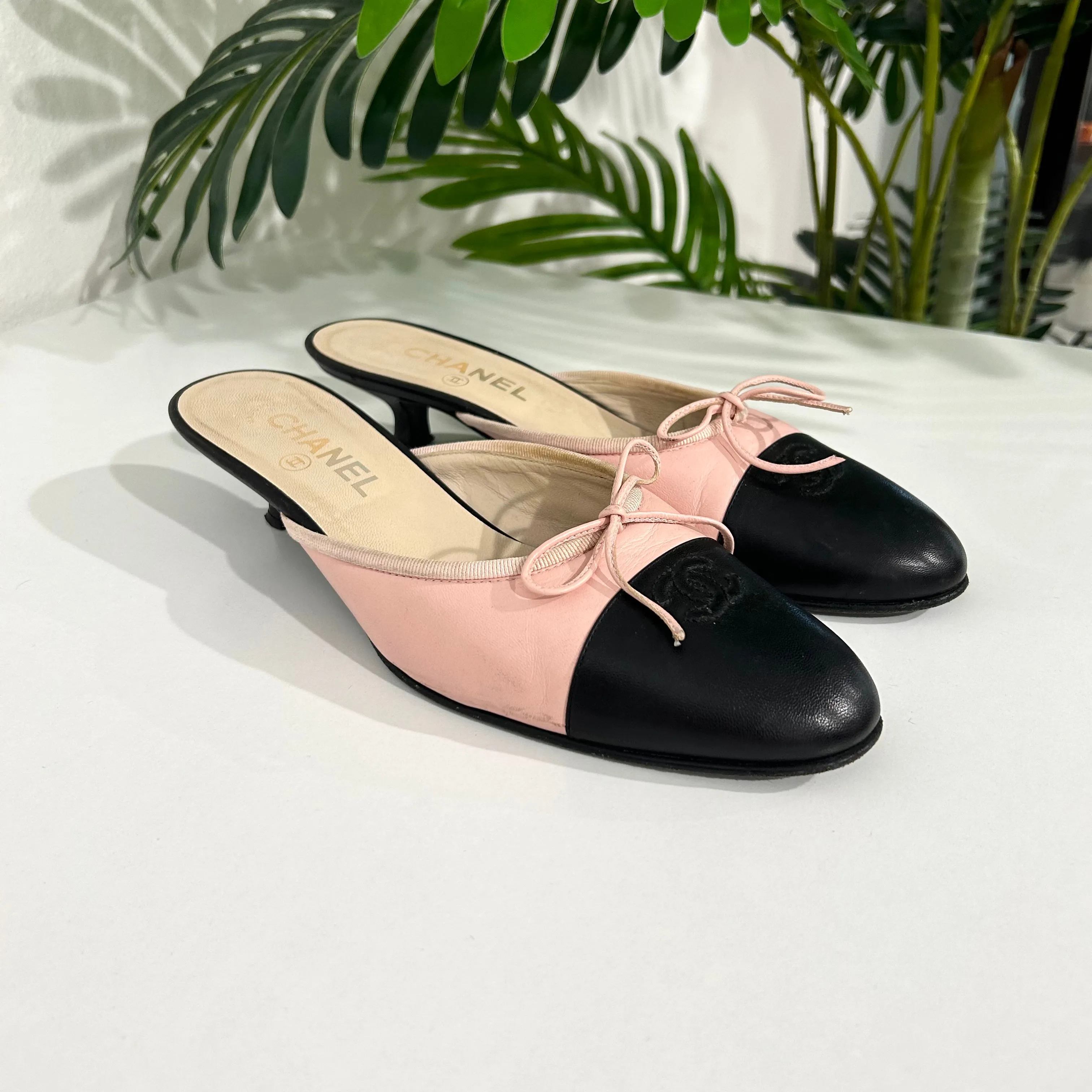 Chanel Vintage Pink & Black Mules
