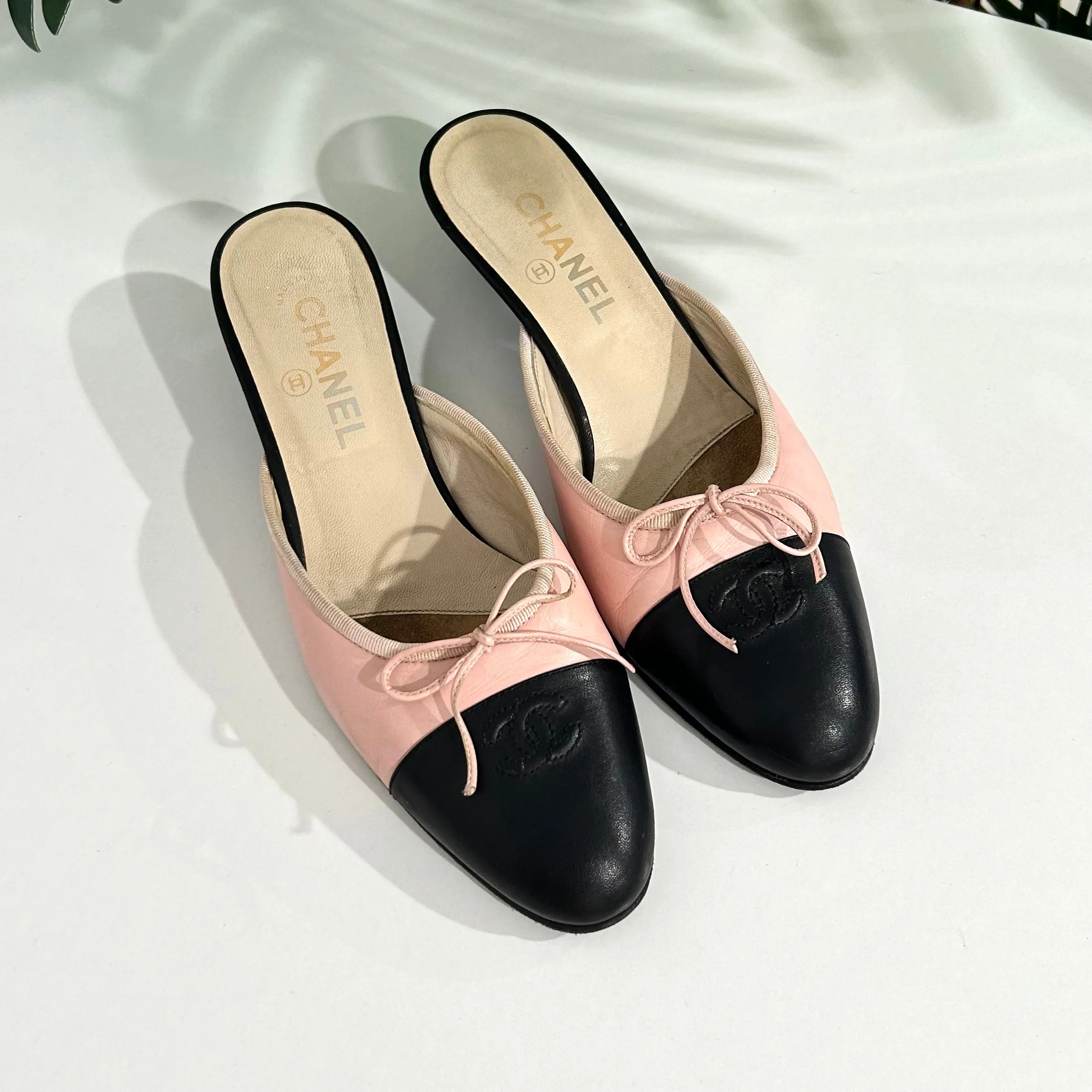Chanel Vintage Pink & Black Mules