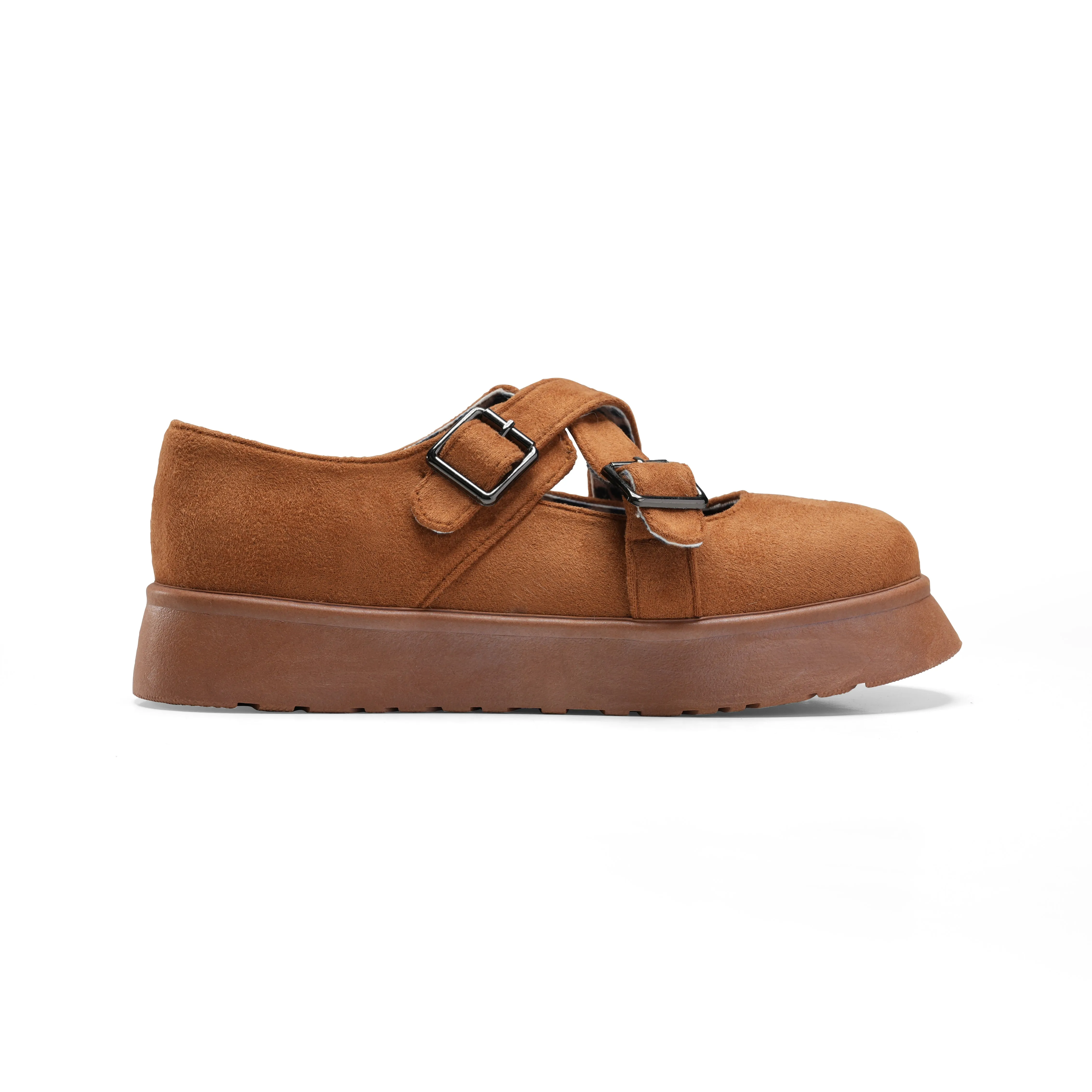 Chic Double-Strap Mary Janes - Camel