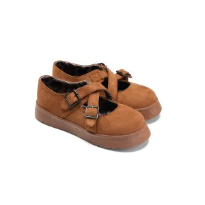 Chic Double-Strap Mary Janes - Camel