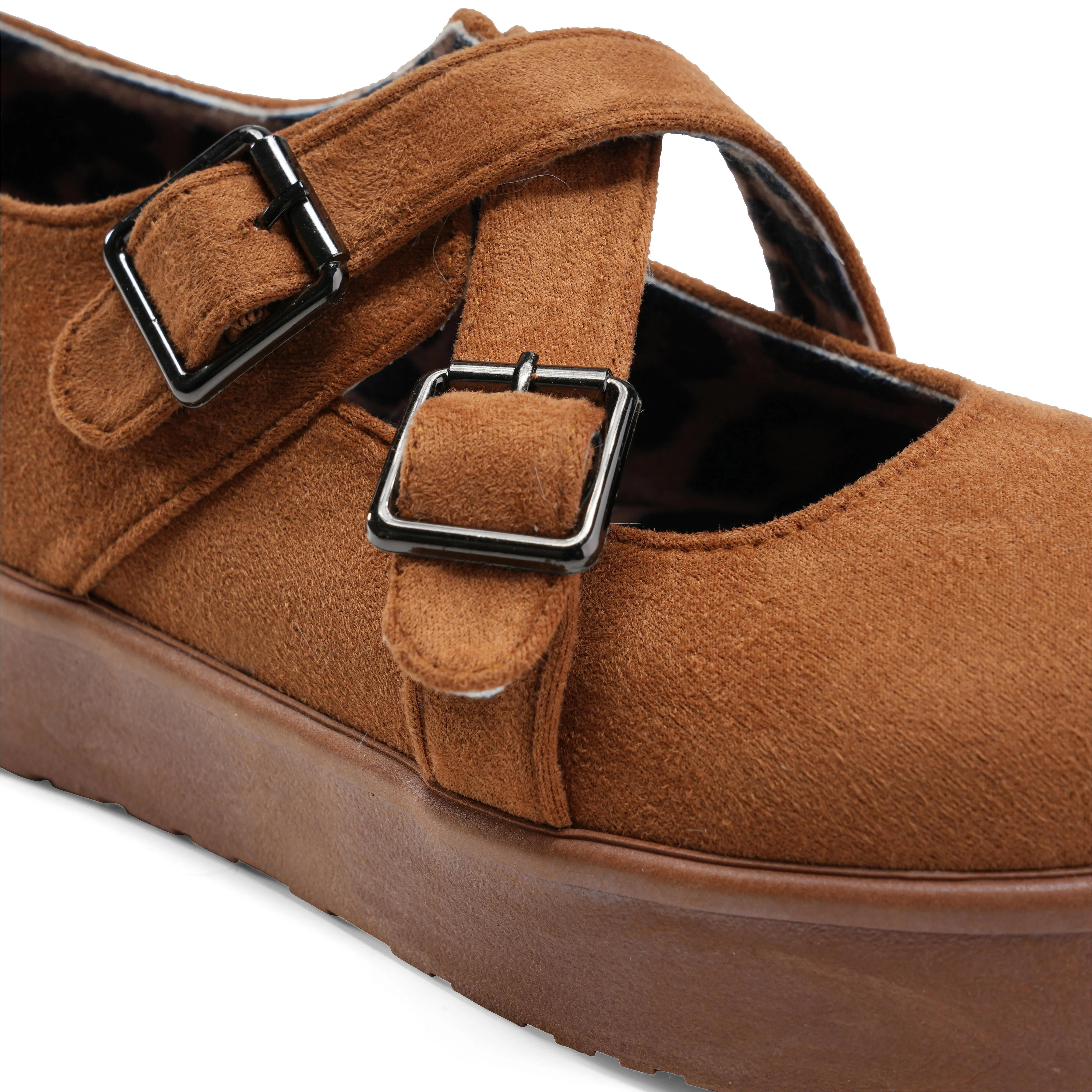 Chic Double-Strap Mary Janes - Camel