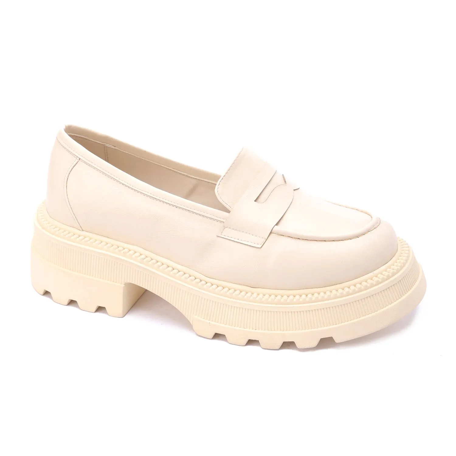 Chunky Sole Loafers-Beige