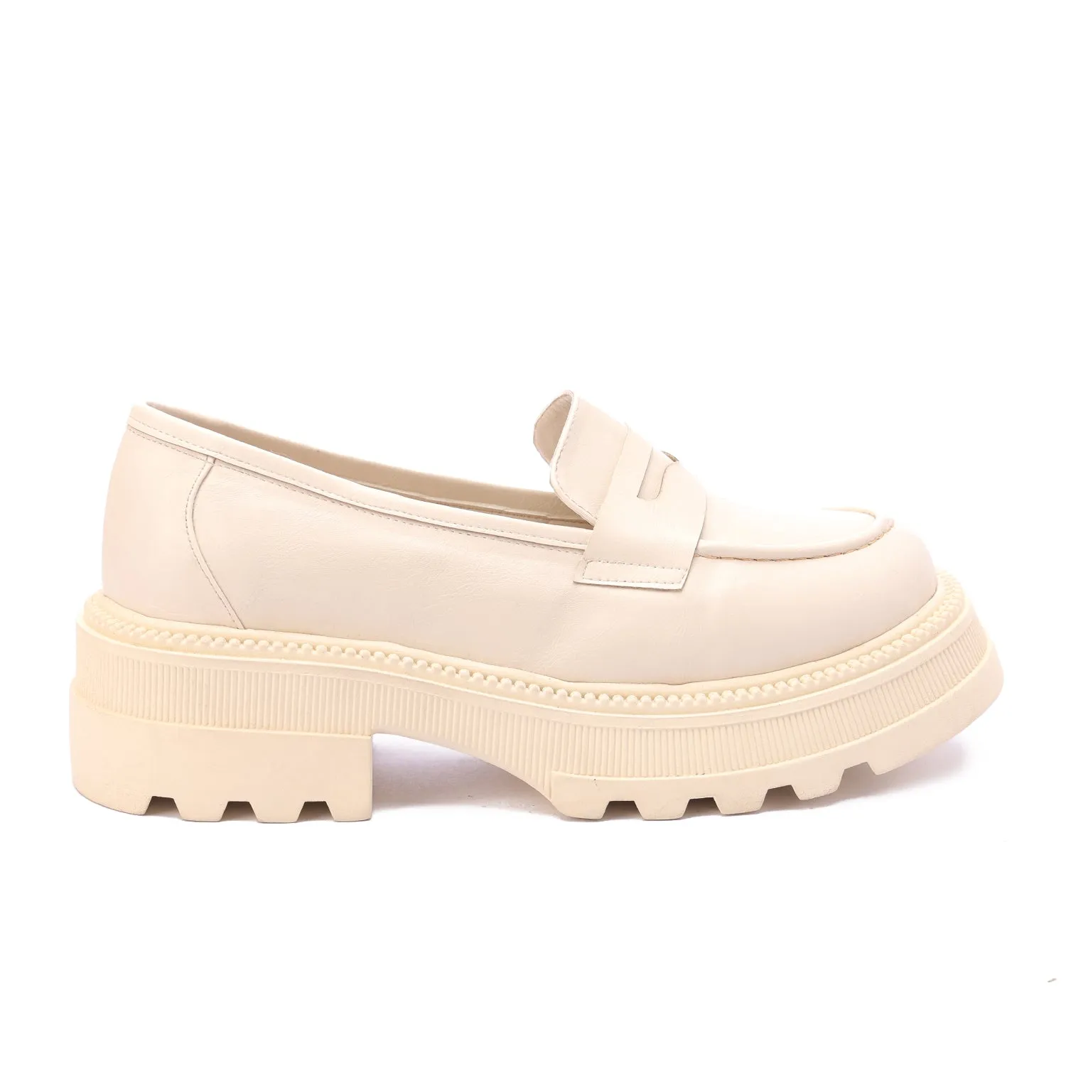 Chunky Sole Loafers-Beige