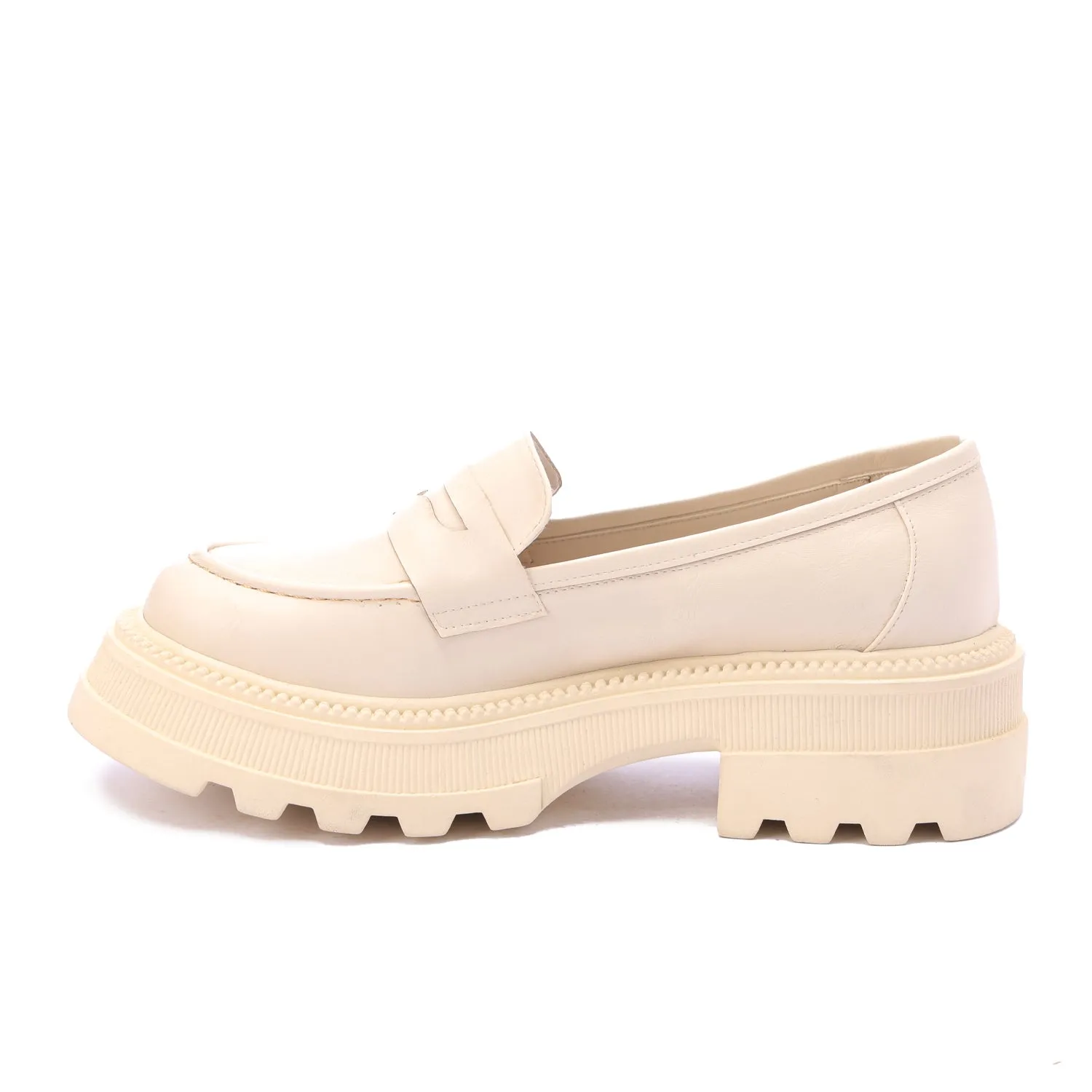 Chunky Sole Loafers-Beige
