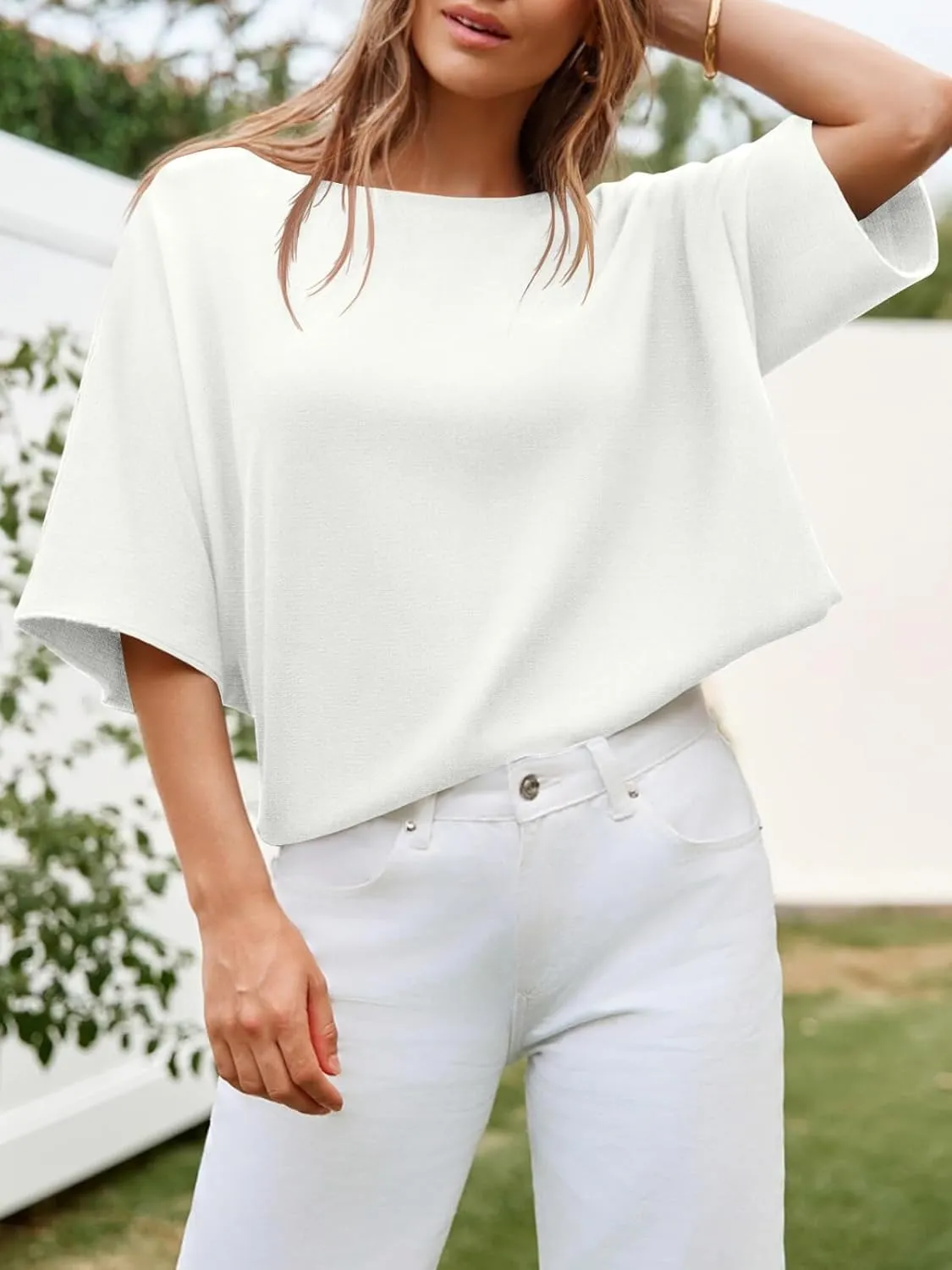 Cicy Bell Womens Half Sleeve Sweaters Oversized Boat Neck Knitted Pullover Sweater Trendy Casual Loose Fit Fall Tops