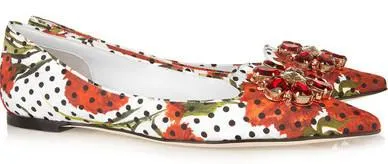Embellished Brocade Point-Toe Flats