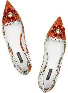 Embellished Brocade Point-Toe Flats