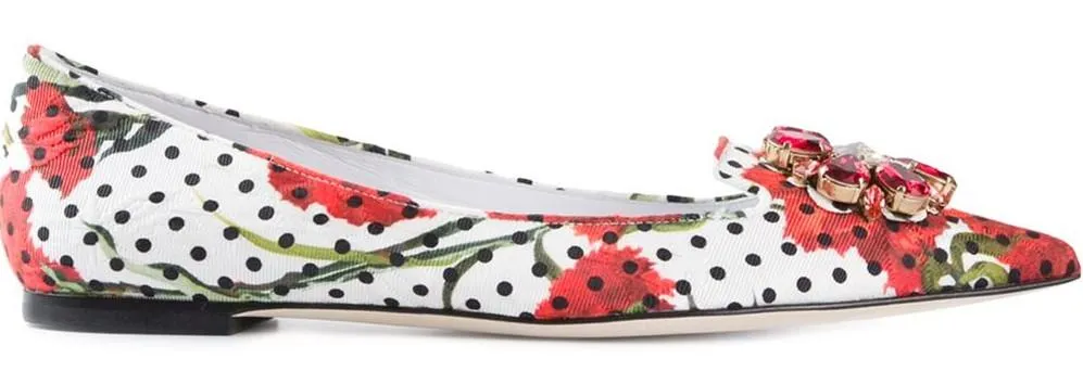 Embellished Brocade Point-Toe Flats
