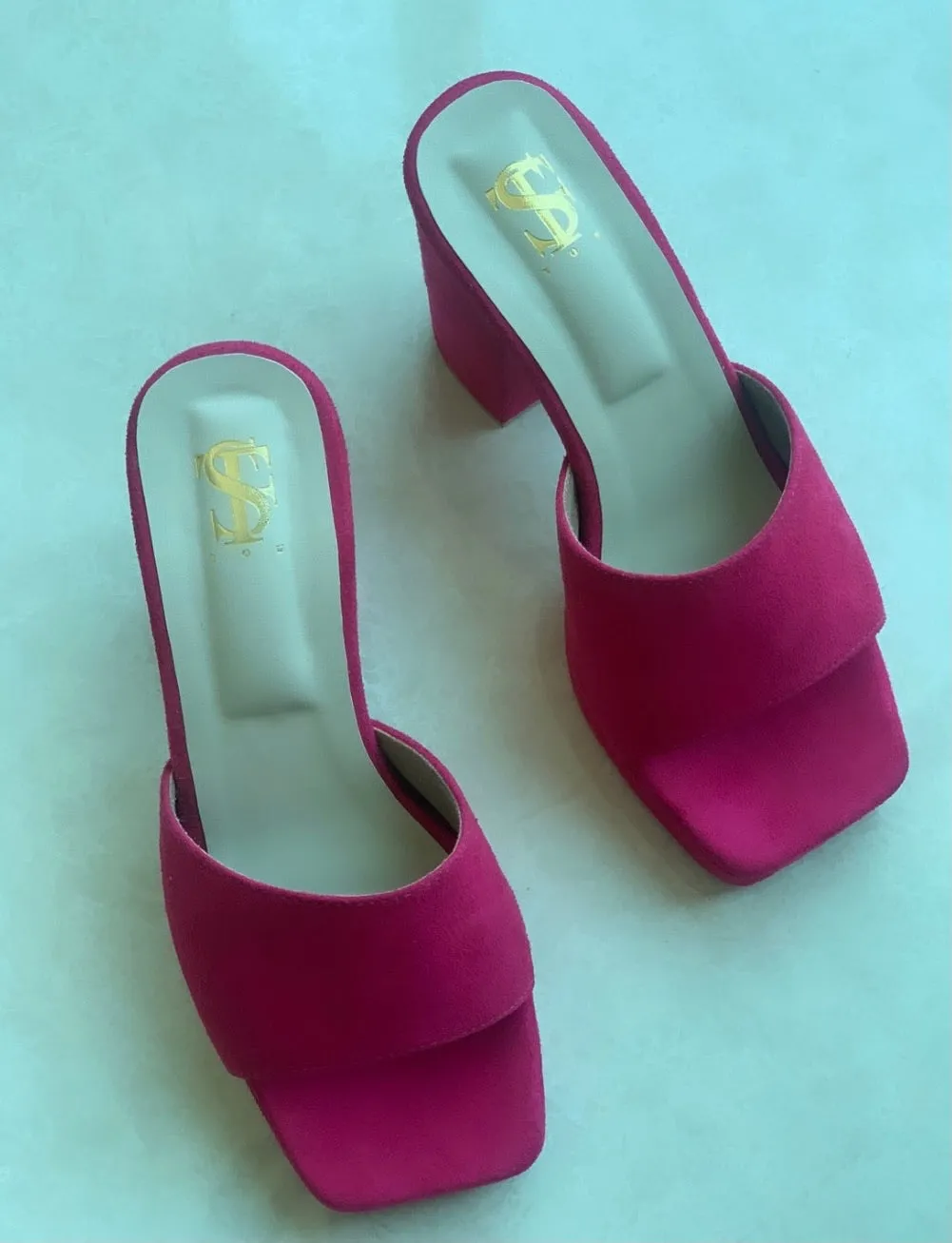 Fuchsia Pink Square Toe Mules
