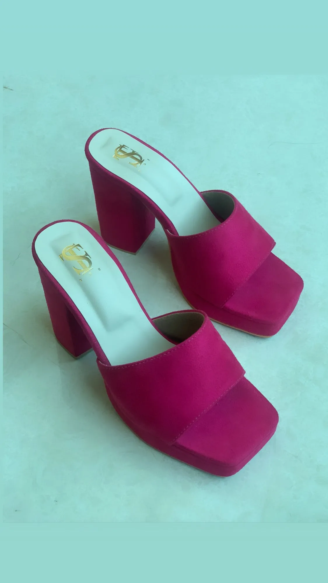 Fuchsia Pink Square Toe Mules