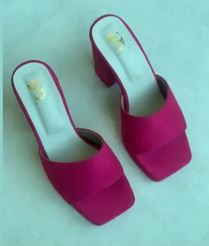 Fuchsia Pink Square Toe Mules