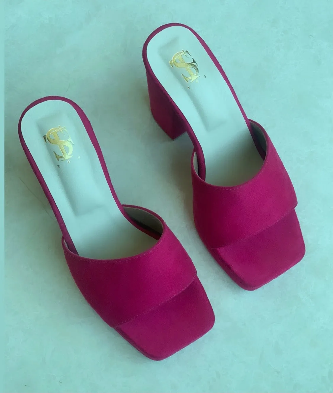 Fuchsia Pink Square Toe Mules