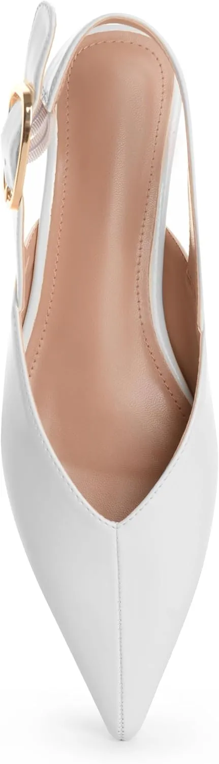 Gold Slingback Flat Shoes for Women Casual Comfortable Shoes Pointed Toe Adjustable Buckle Flat Mule Sandals