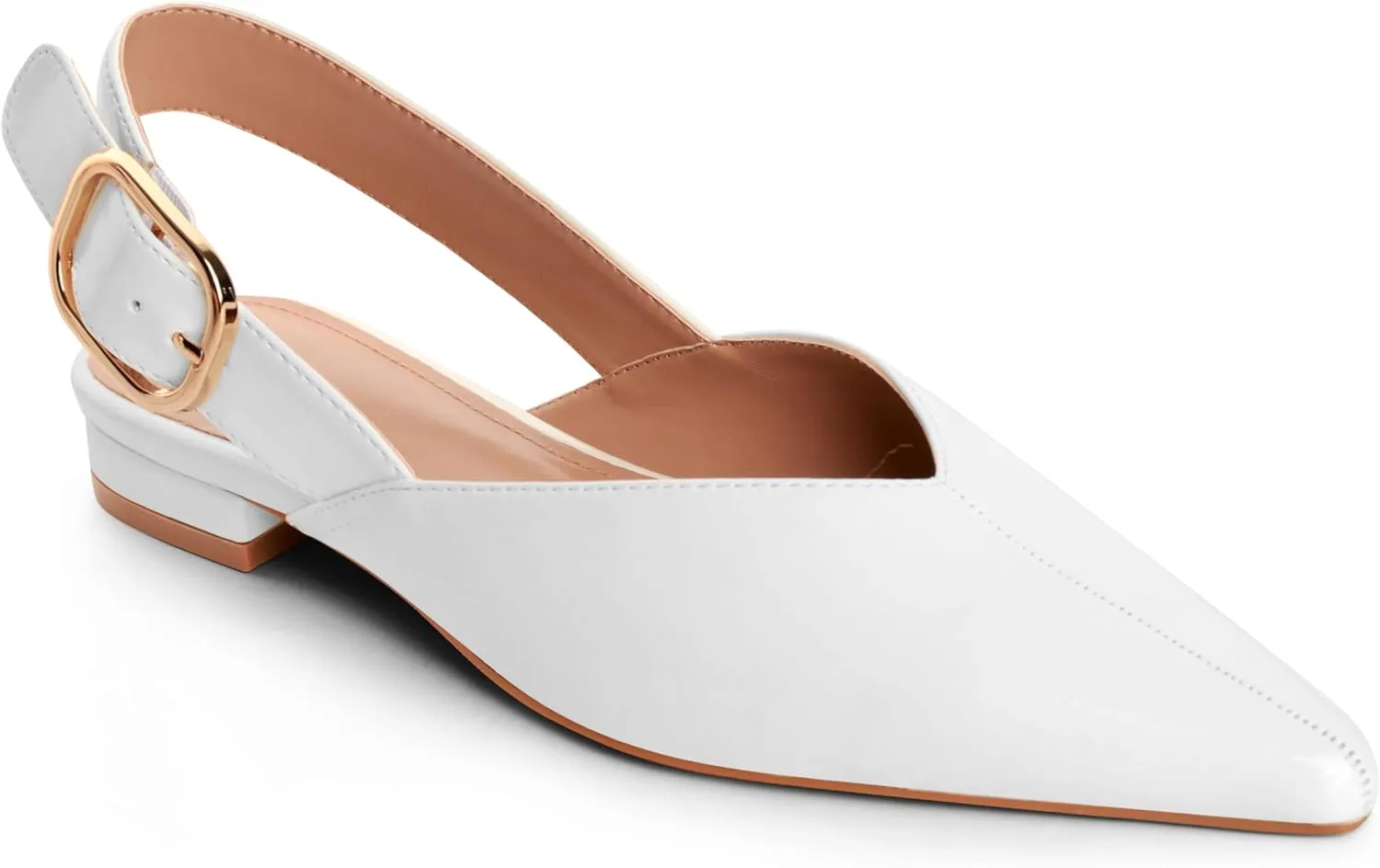 Gold Slingback Flat Shoes for Women Casual Comfortable Shoes Pointed Toe Adjustable Buckle Flat Mule Sandals