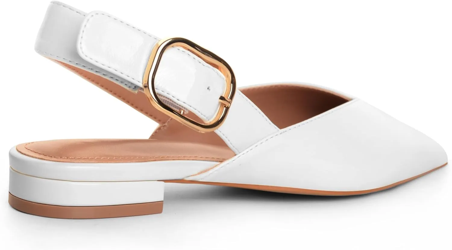 Gold Slingback Flat Shoes for Women Casual Comfortable Shoes Pointed Toe Adjustable Buckle Flat Mule Sandals