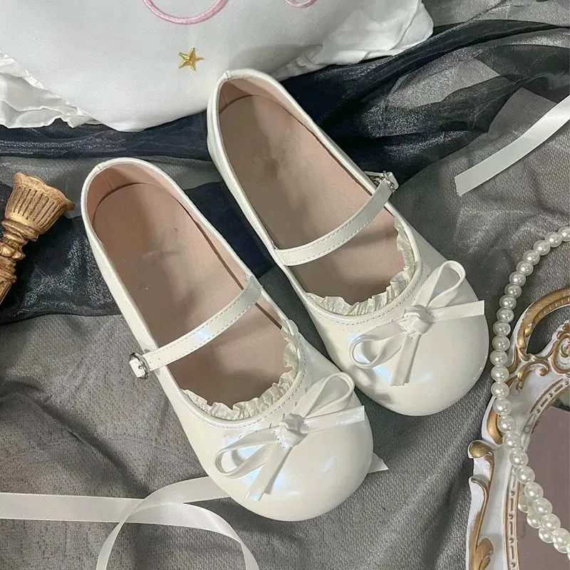 Hnzxzm Cute Kawaii Sweet Girls Women's Lolita Shoes French Summer Lolita Round Toe Retro Mary Jane Shoes Feminine Flats