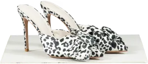 House of CB White Beaubelle Dalmatian Print Oversized Bow Mules UK 8 EU 41 👠