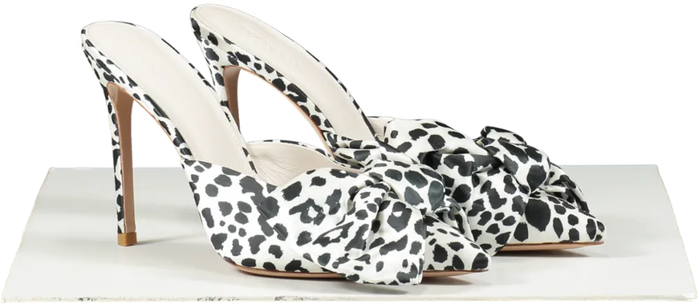House of CB White Beaubelle Dalmatian Print Oversized Bow Mules UK 8 EU 41 👠