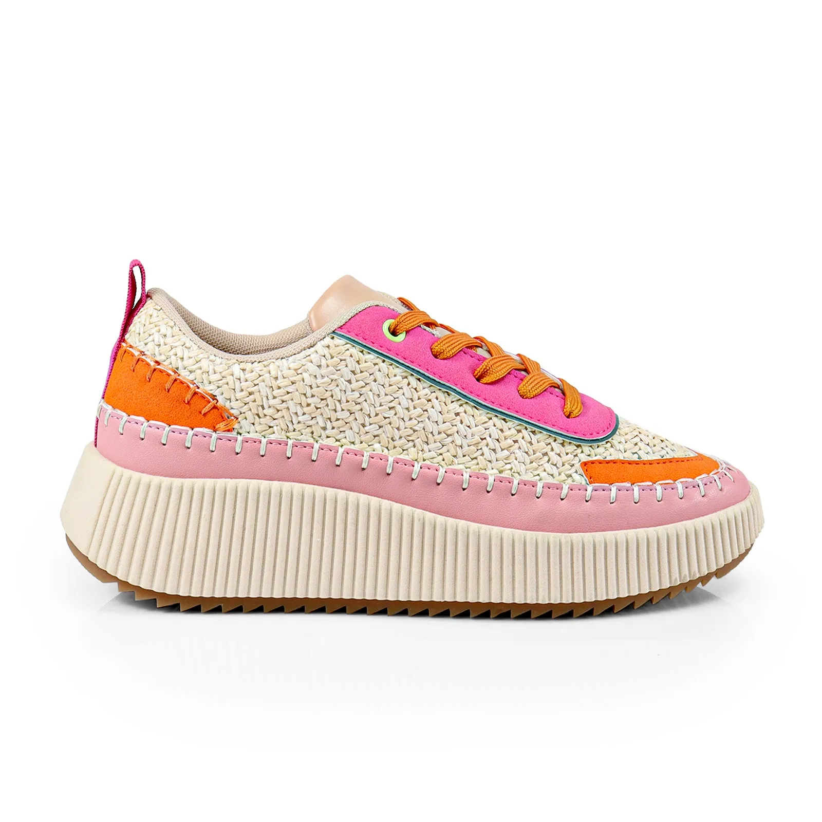 JESSY-3 KNITTED RHINESTONE PATCHED SNEAKER-PINK MULTIPLE
