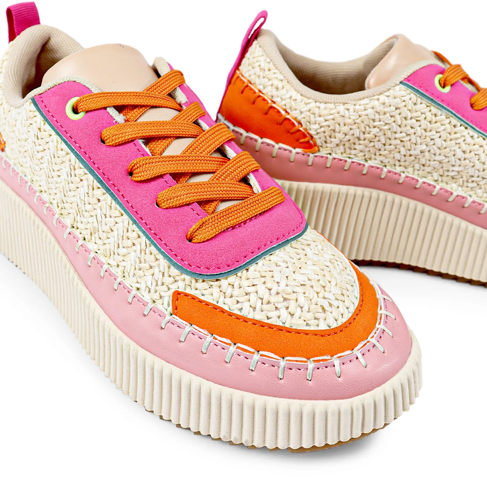 JESSY-3 KNITTED RHINESTONE PATCHED SNEAKER-PINK MULTIPLE