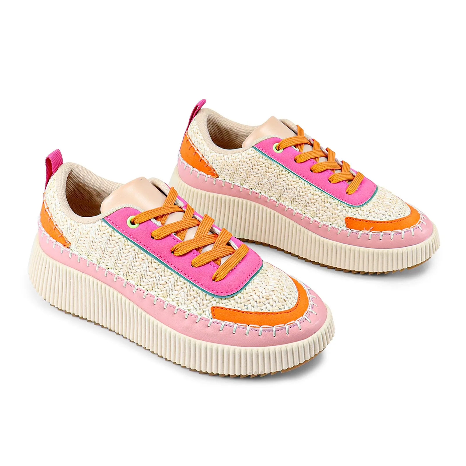 JESSY-3 KNITTED RHINESTONE PATCHED SNEAKER-PINK MULTIPLE