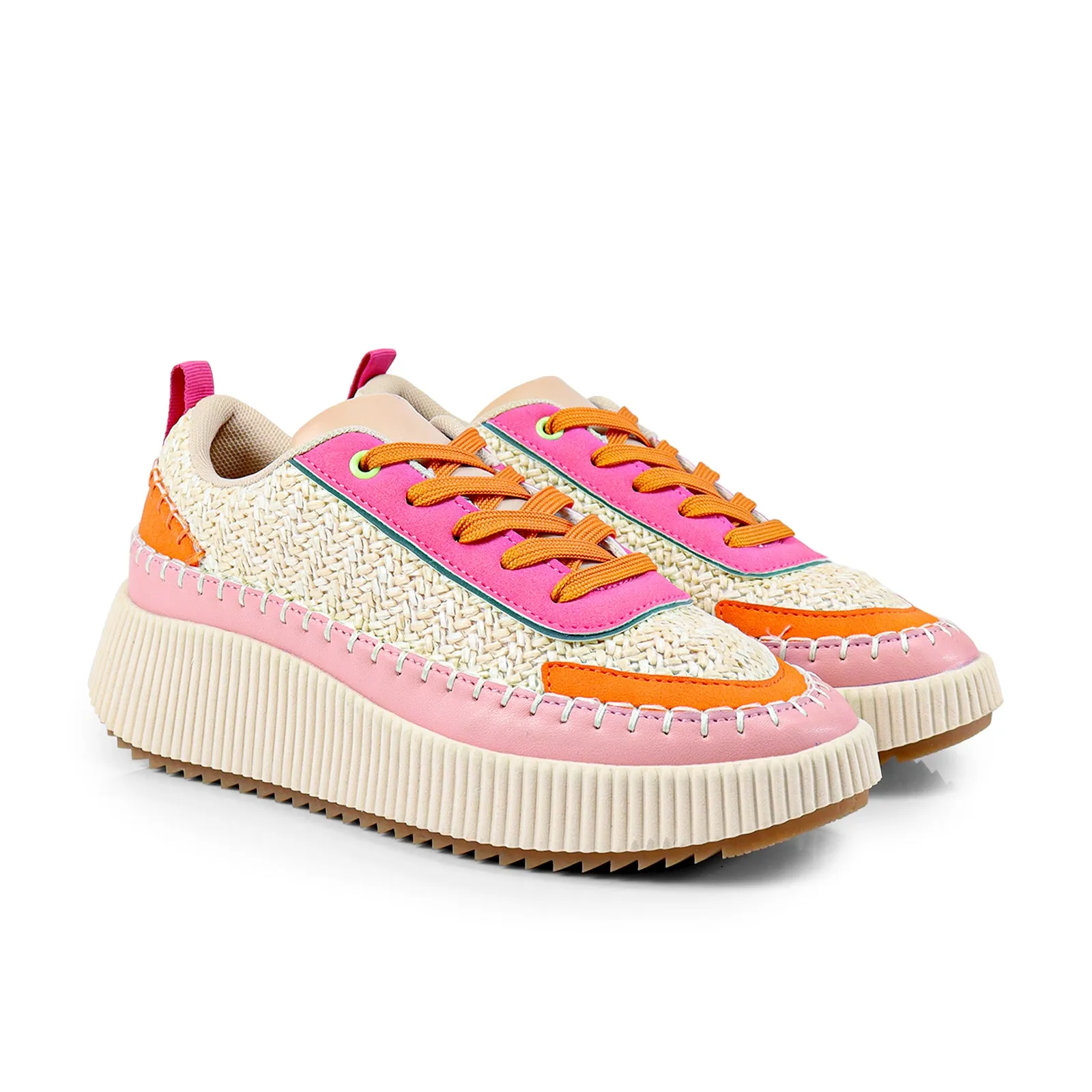 JESSY-3 KNITTED RHINESTONE PATCHED SNEAKER-PINK MULTIPLE