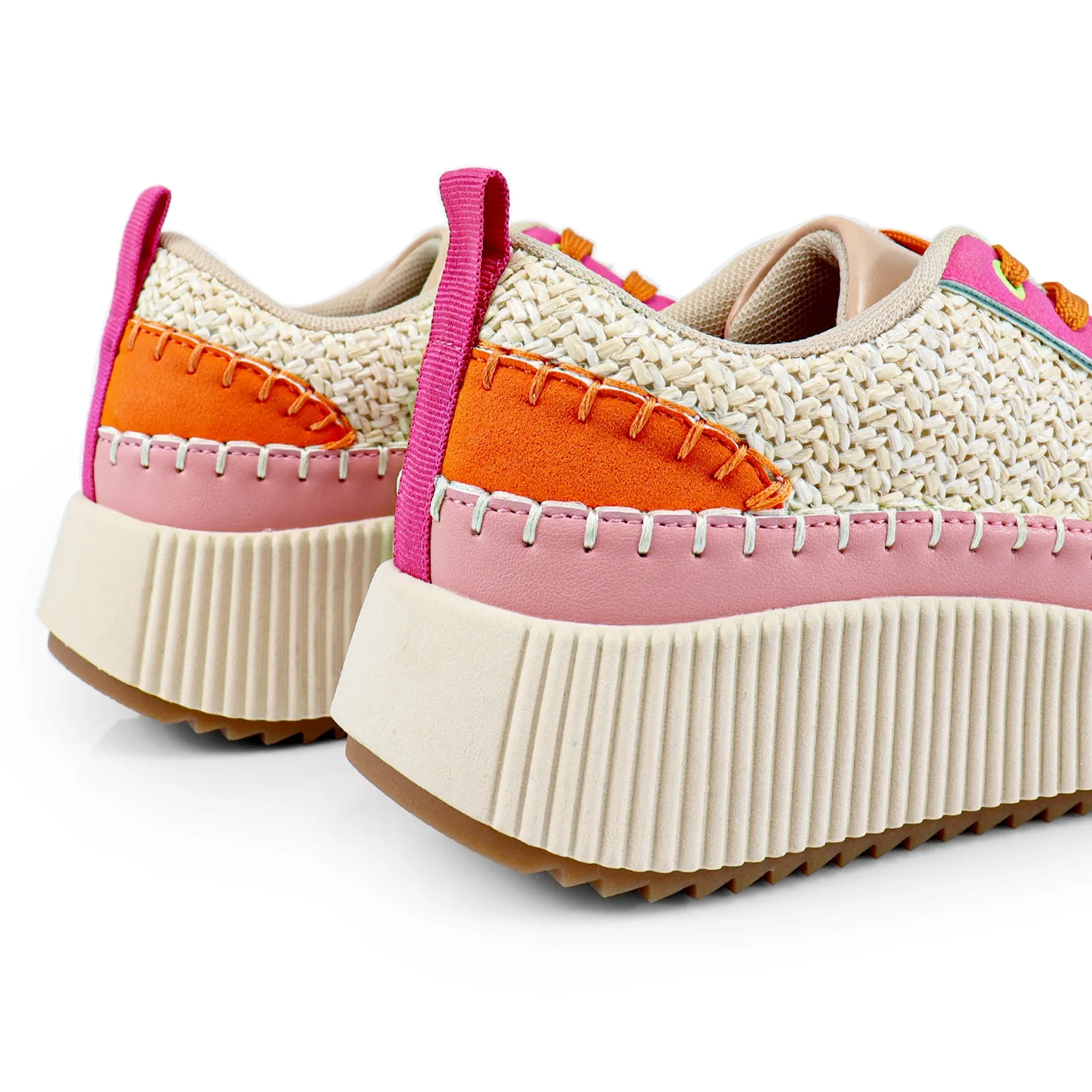 JESSY-3 KNITTED RHINESTONE PATCHED SNEAKER-PINK MULTIPLE