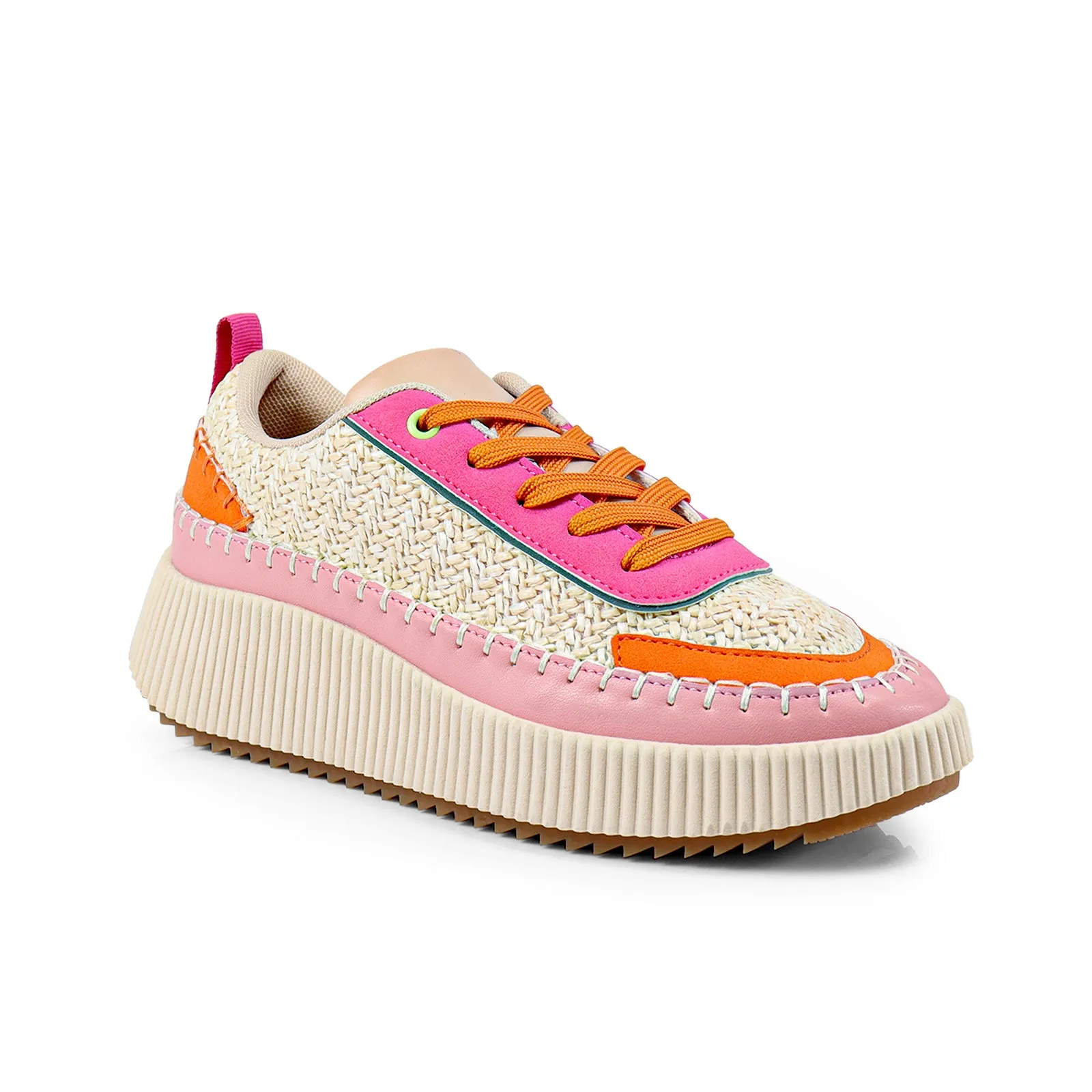 JESSY-3 KNITTED RHINESTONE PATCHED SNEAKER-PINK MULTIPLE