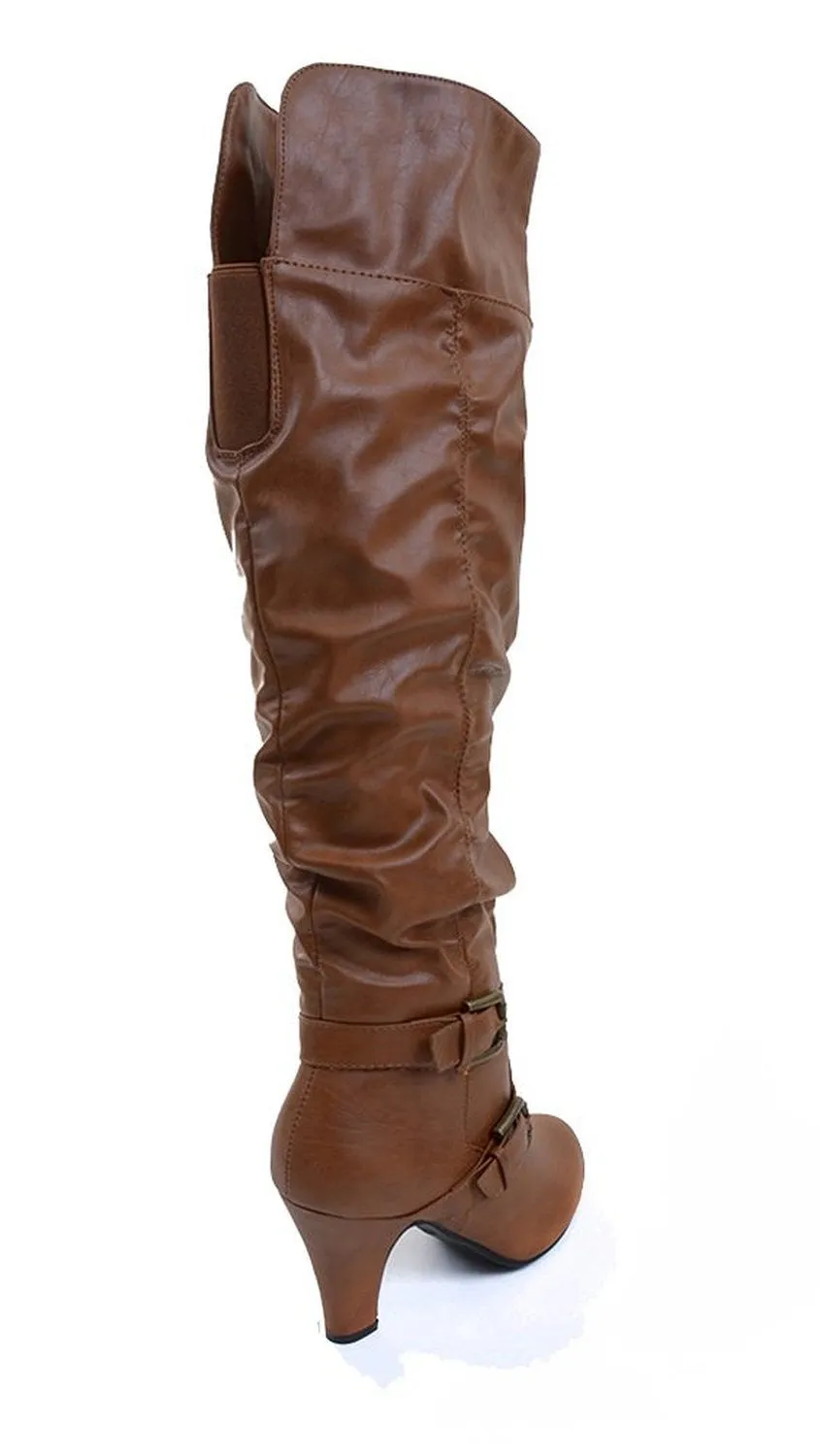 Leatherette Buckle Slouchy Knee High Vegan Boot