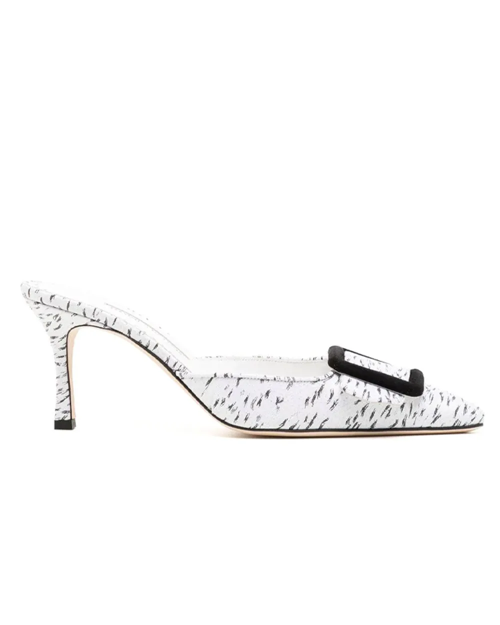Maysale Point Toe Kitten Heel Slide in White Jacquard