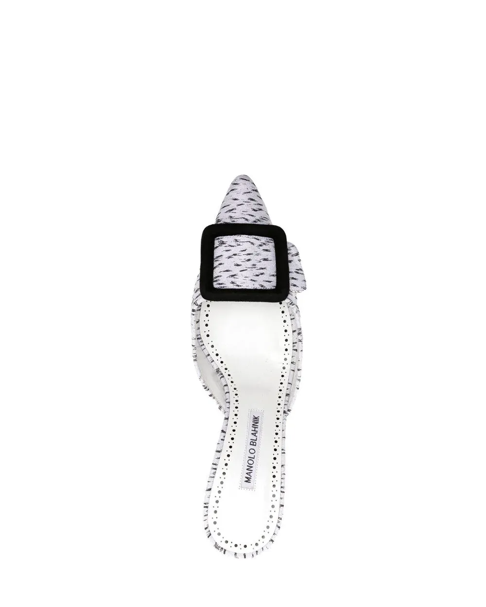Maysale Point Toe Kitten Heel Slide in White Jacquard