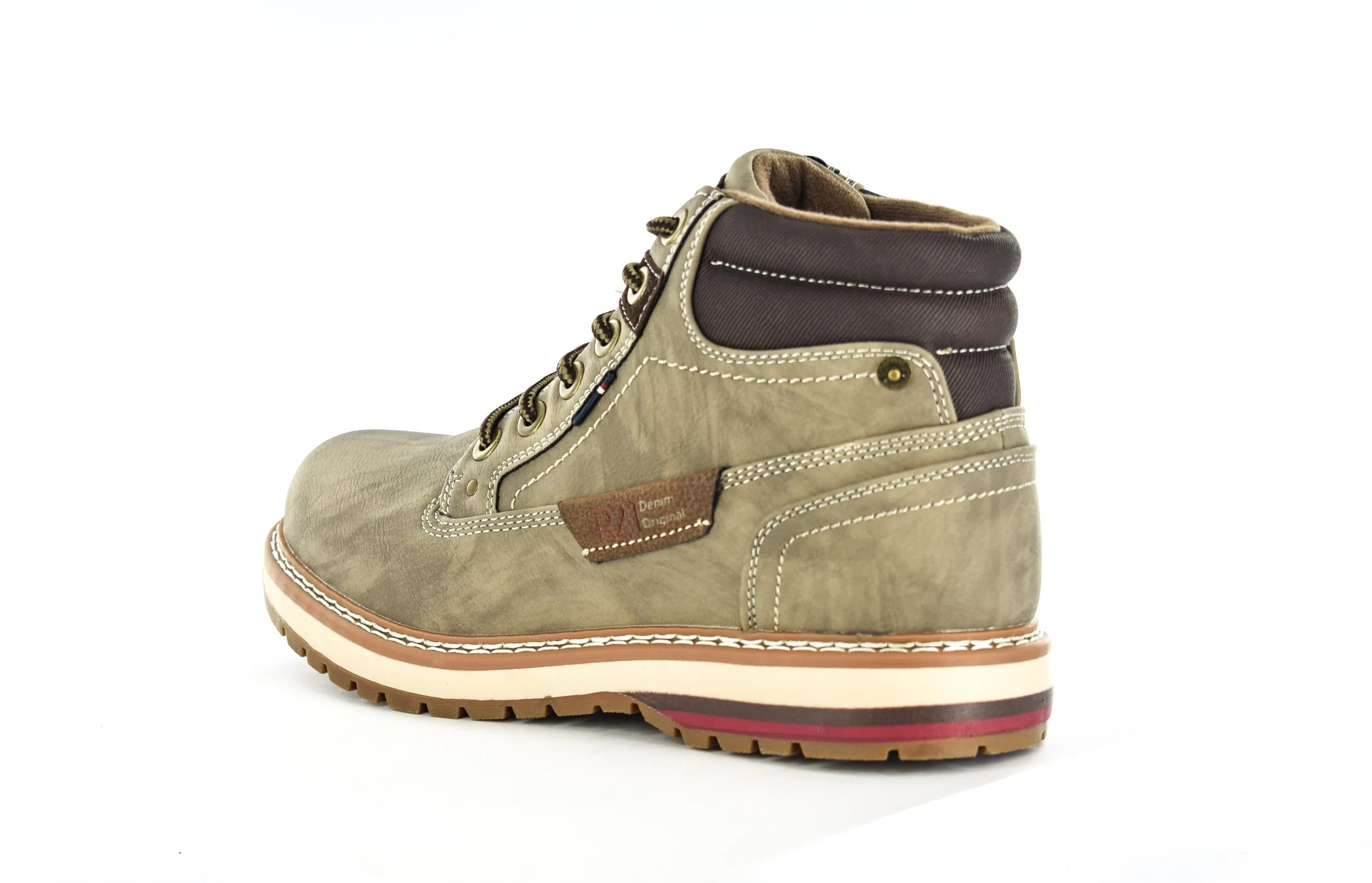 Men's Taupe/Grey PU/ Imitation Nubuck 6 Eye Ankle Boot