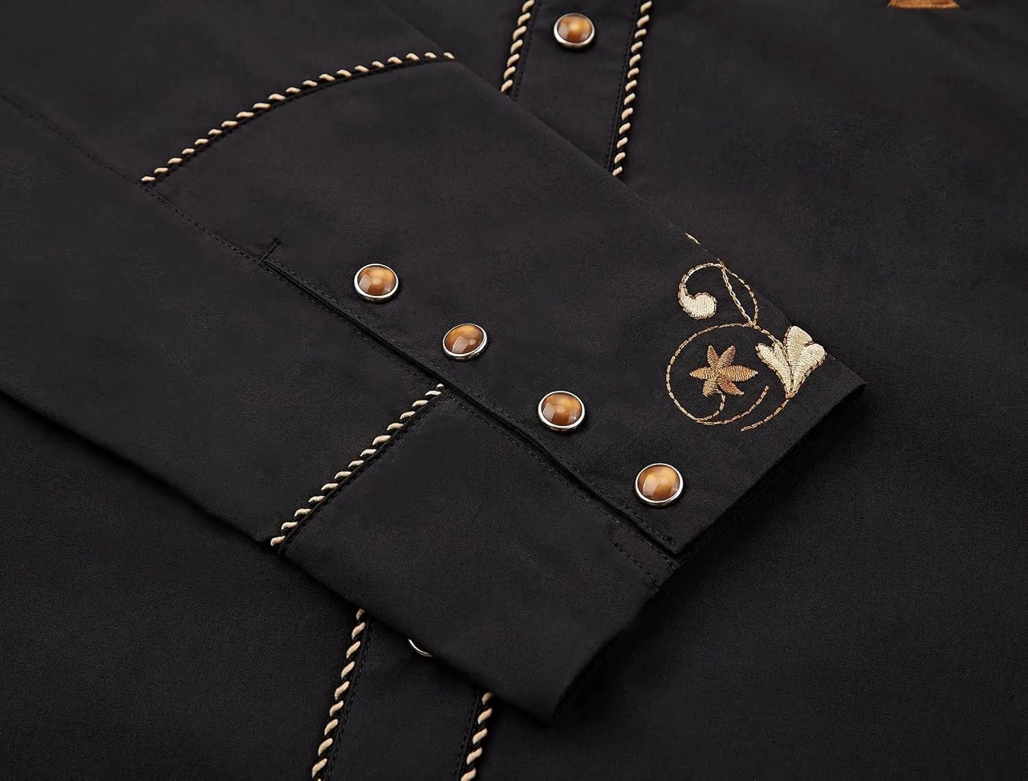 Men's Western Cowboy Shirt Embroidered Long Sleeve Casual Button Down Shirt