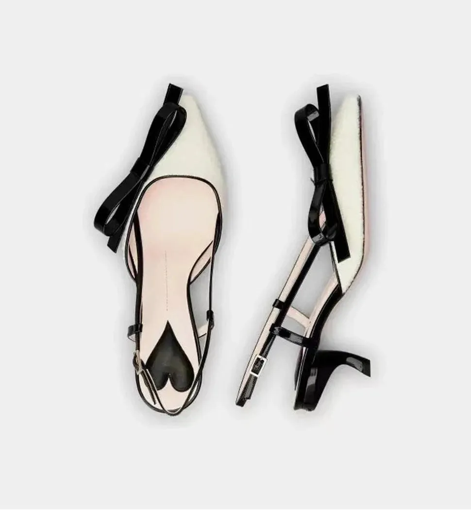 Meredny Shay Pointed toe kitten heels Mixed Slingback