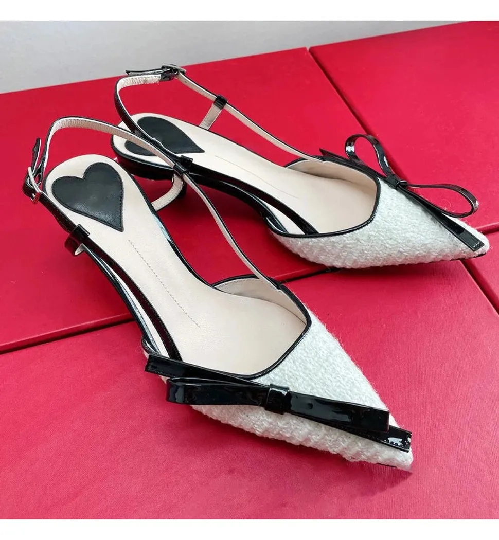 Meredny Shay Pointed toe kitten heels Mixed Slingback